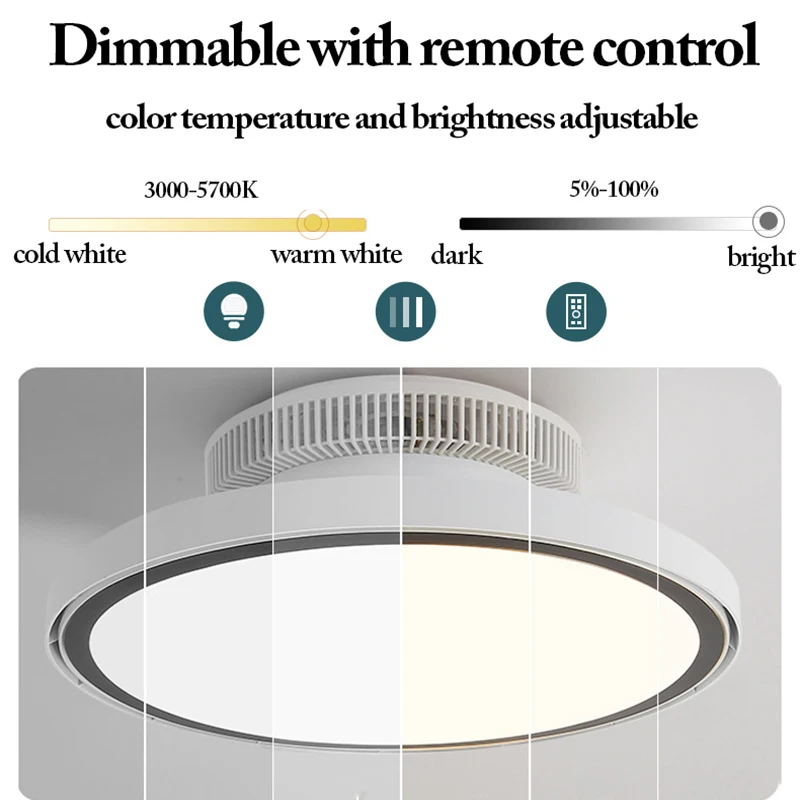 Imagem -04 - Modern Invisible Blade Led Lâmpadas de Ventilador de Teto Espectro Completo Regulável com Controle Remoto Iluminação Interior Quarto e Sala