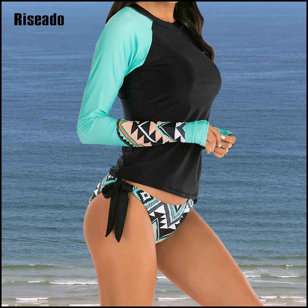 

Women 2 Piece Swimsuit Long Sleeve Bathing Suit with Low Waist Bottom Tankini Sets Female Swimming Shirt (UPF 50)