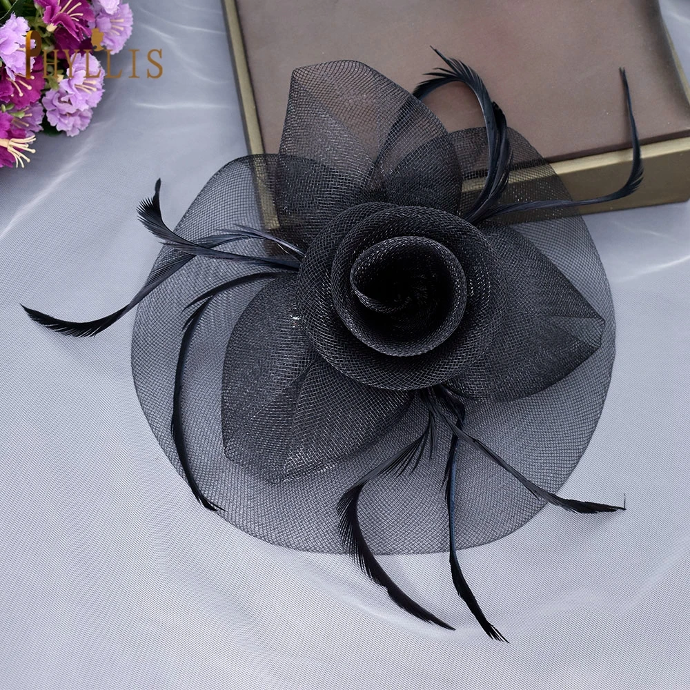 JM14 Elegante Fascinator Hüte Weibliche Kirche Anlass Headwear Hochzeit Haar Clips Braut Hut Party Braut Mesh Schleier Haarband