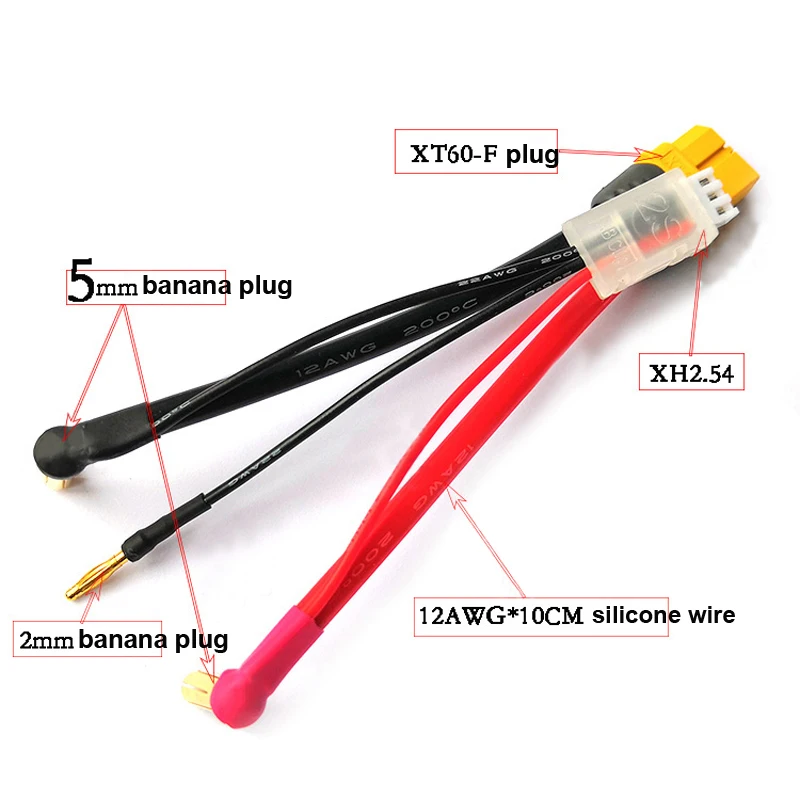 RC Lipo Battery Charging Cable T-plug XT60 Female to 4mm 5mm 2mm Bananna Plug with Balanced Charge Connector 12AWG Wire