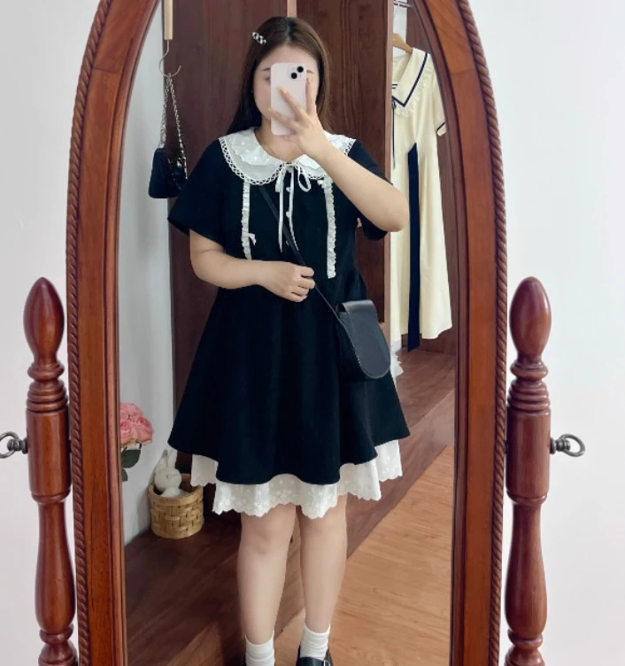 جديد كبير الحجم فتاة حلوة بيتر بان طوق الدانتيل متابعة القوس فستان موضة عالية الخصر ألف خط الحد من العمر فساتين يابانية متعددة الاستخدامات #4