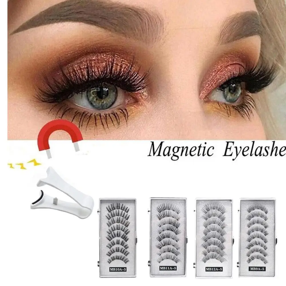 3D Natural Magnetic Eyelashes ,With 5 Magnetic Lashes Magnetic Handmade Support Eyelashes Reusable False Shipping Drop Y0Q9