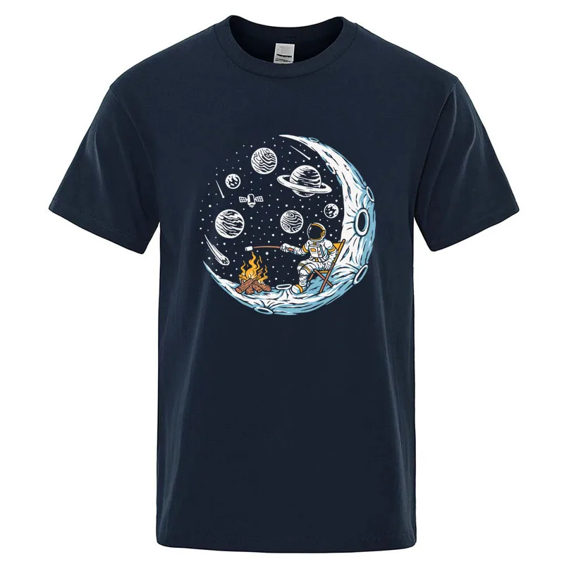 Men's T-shirt High Quality Funny Astronaut Moon Barbecue Print Cool Loose O-neck T-shirt for Men Short Sleeve Male Tops Tees view 3