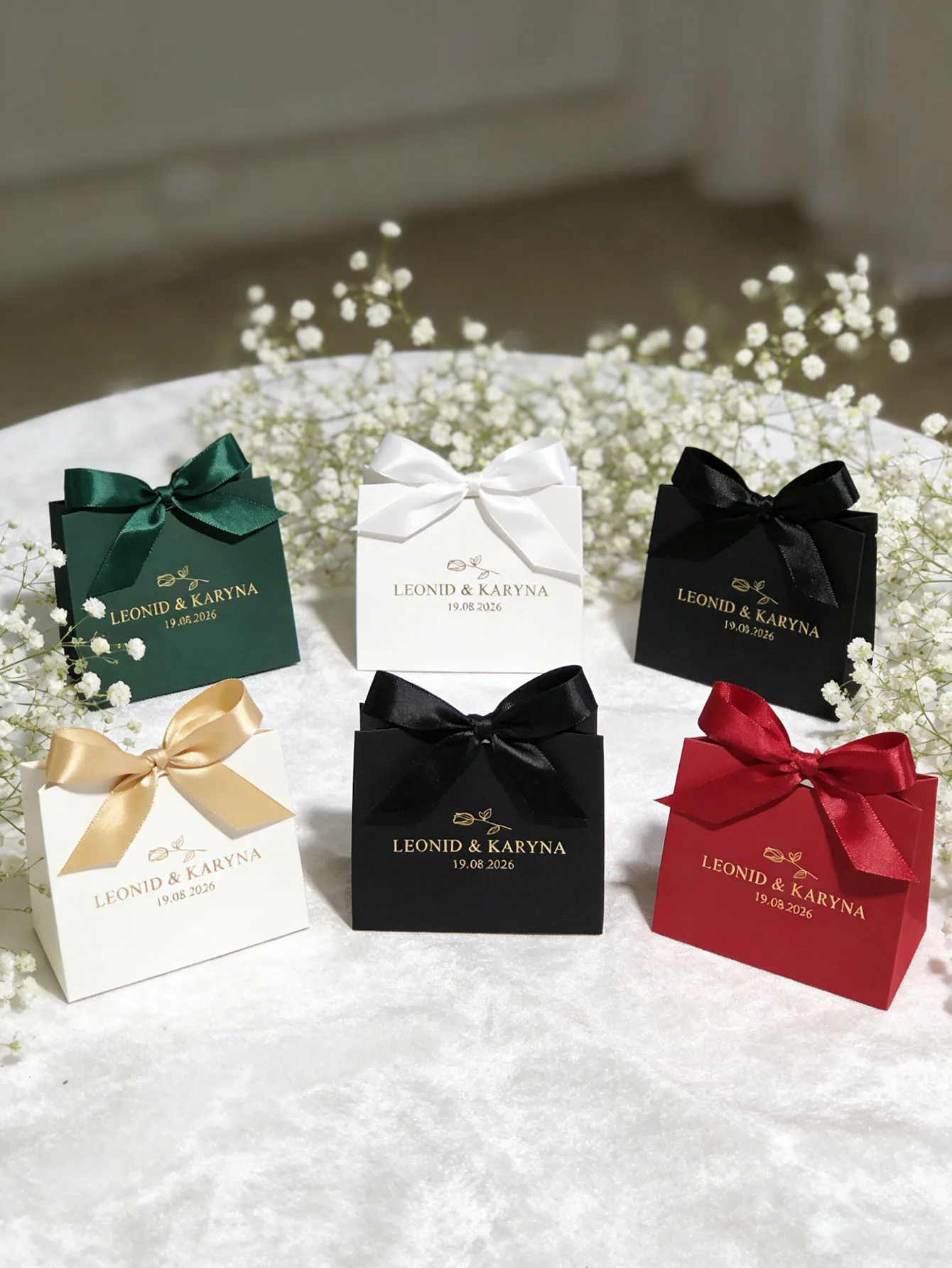 Elegante Anpassbare Geschenkboxen mit Namen und Datum, Süßigkeitenboxen Geeignet für Hochzeit, Jubiläum, Geburtstag und Feiertagsgeschenke