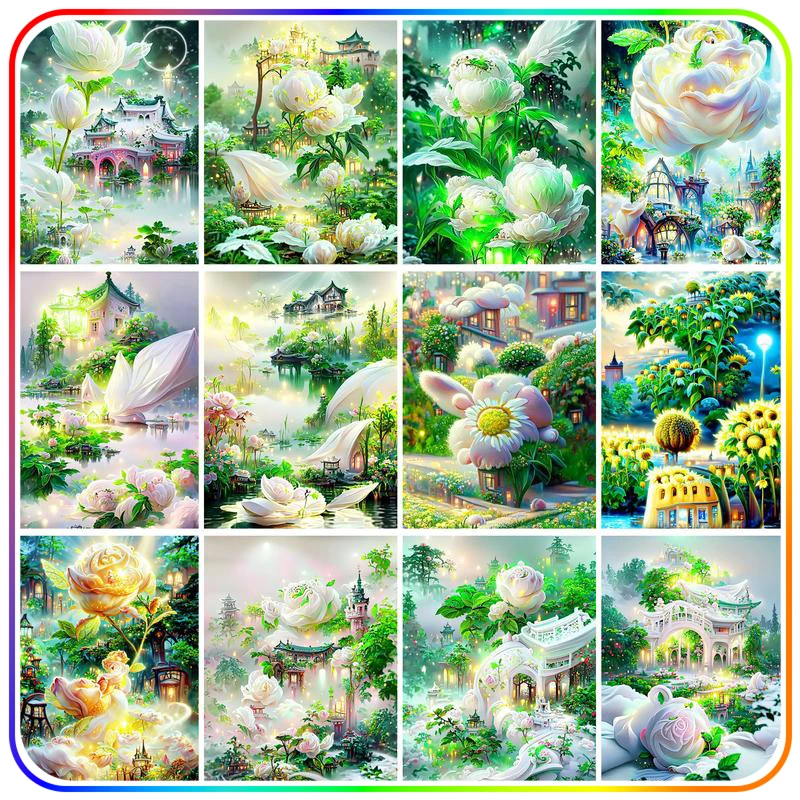 

SDOYUNO 5D Diamond Painting Kit Flowers Green Castle Crystal Diamond Art Needle Arts Craft Picture Wall Living Room Decoration