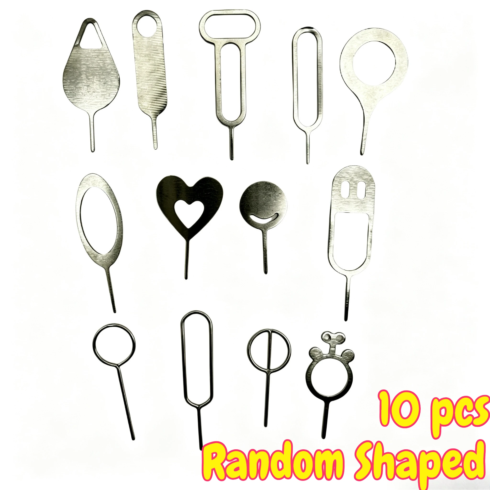 10Pcs Random Shaped Stainless‑Steel SIM Card Ejector Pin Set, Multi‑Size Portable Needle Tool for Smartphones & Tablets