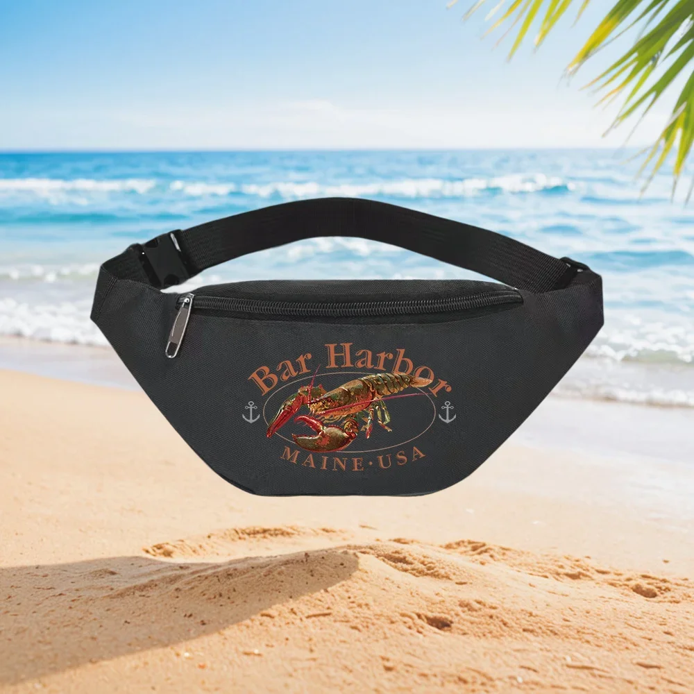 Bar Harbor Maine Lobster Claw Design Waist Backpack Crossbody Chest Bag Street Casual Sporty Fashionable Simple Unique Printed D