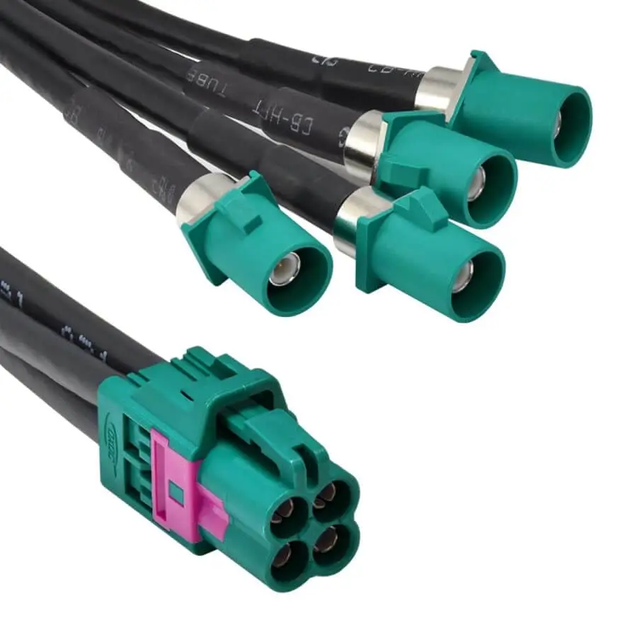 4-in-1 Mini FAKRA Z-Cable, 50cm Blue Automotive Test Harness, Straight Plug to FAKRA Male