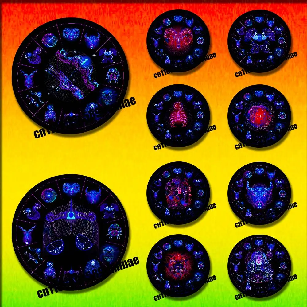 

For 12 Zodiac Signs Constellation Emblem Round Pins Insignia Badge Cover Ornament 75mm Cosplay Brooch Button