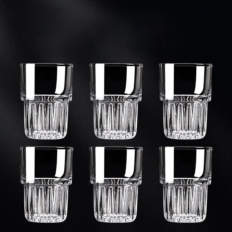 Whiskey Glass Set Home Use Glass Beer Cup Creative Stackable Drinking Cup Hard Liquor Glass European Style Plain Color Cup