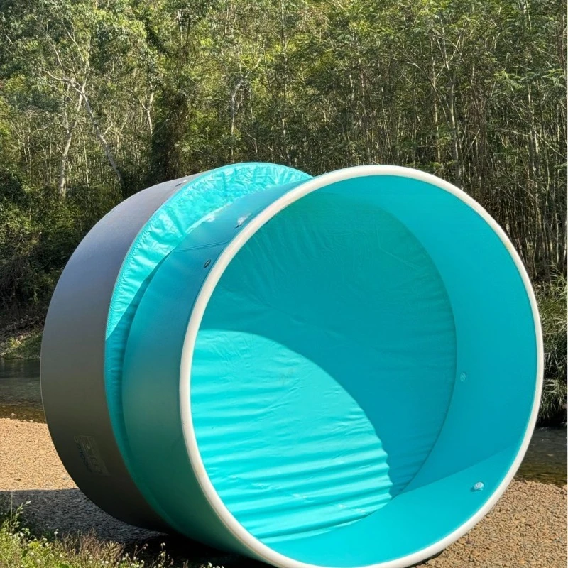 Double-layer inflatable brushed swimming pool round PVC new technology outer gray inside blue novel thickened swimming pool