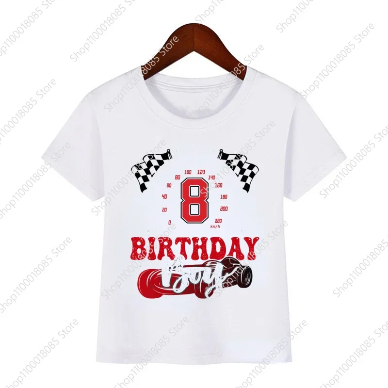 Racing patterns and printed numbers1-9 children's birthday t-shirts casualclothing fashionable new boy t-shirt cool and stunning