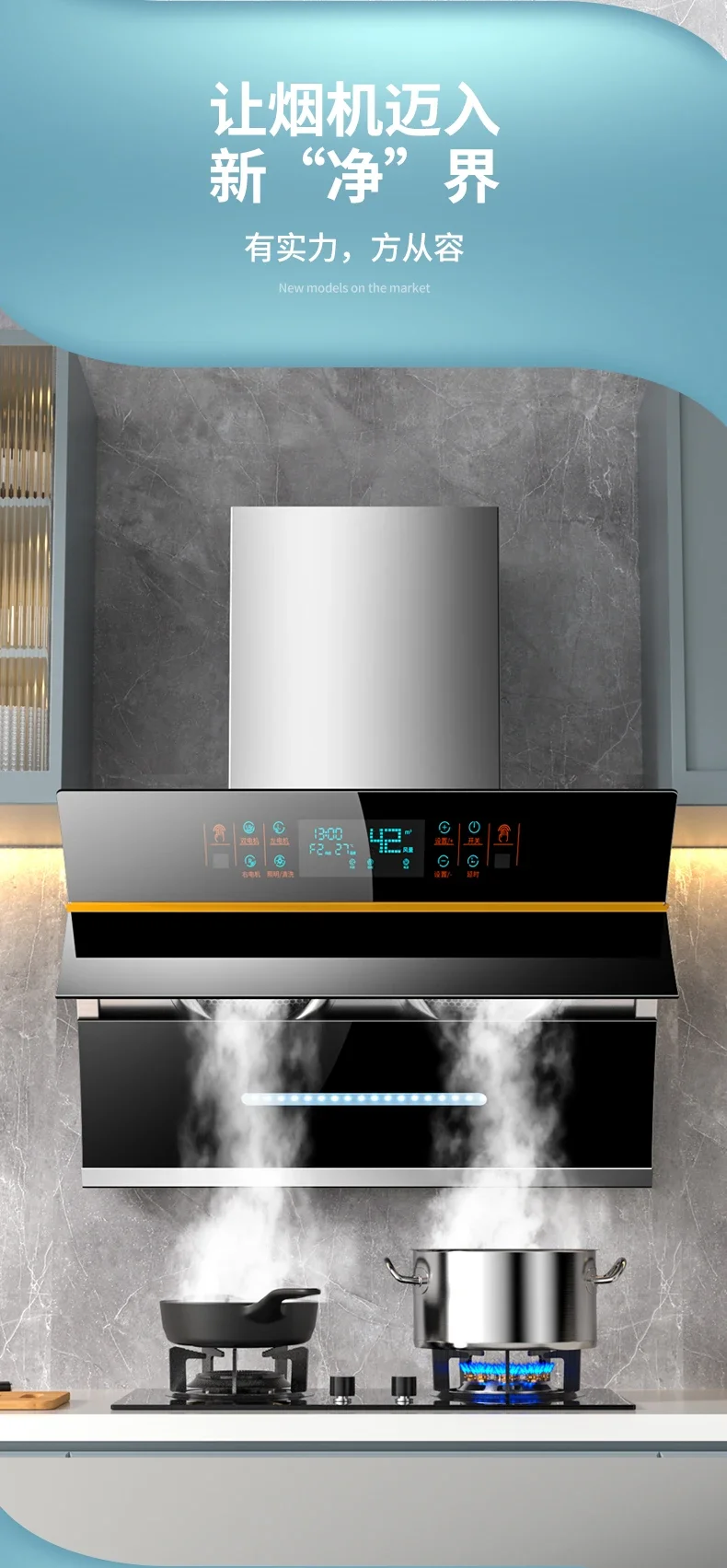 220V Royalstar Dual Motor Range Hood Powerful Kitchen Extractor Side Suction No Disassembly Cleaning AB