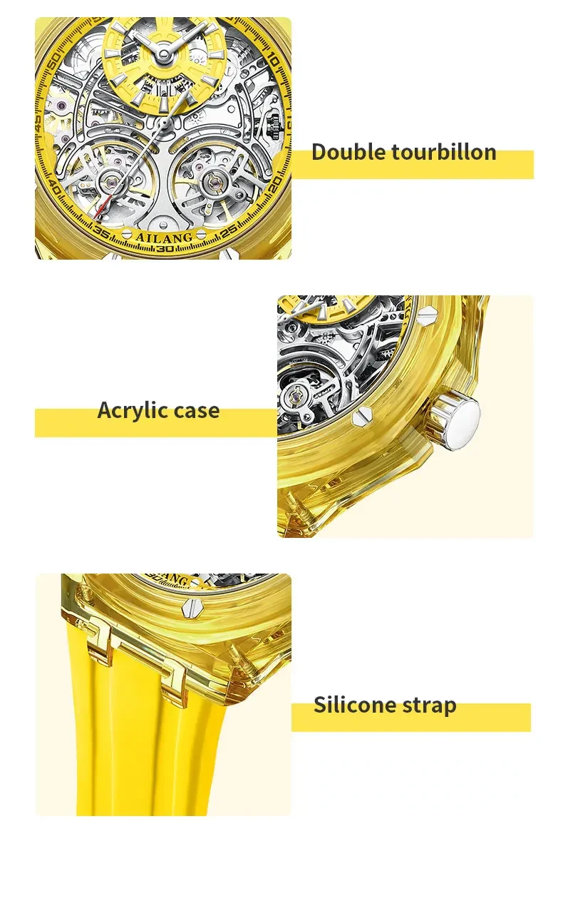 ساعة توربيون بيضاء مزدوجة كاجوال رياضية عسكرية مقاومة للماء ساعة ميكانيكية أوتوماتيكية هدية مخصصة