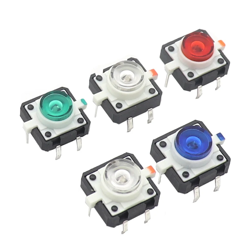 【10-5PCS】12X12X7.3 Tactile Push Button Switch Momentary Tact LED 5 Color 12X12X7.3mm 12*12*7.3mm