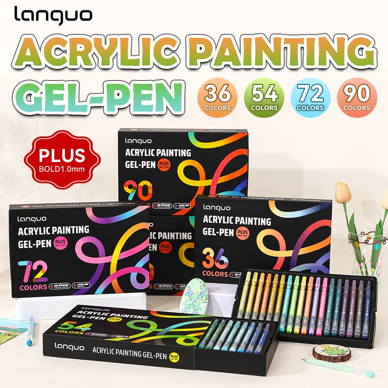 LANGUO 90/72/54/36 Colors Acrylic Painting Gel Pen Set 1.0mm Student Graffiti Handbook Pen Art Drawing Marker Pens Stationery