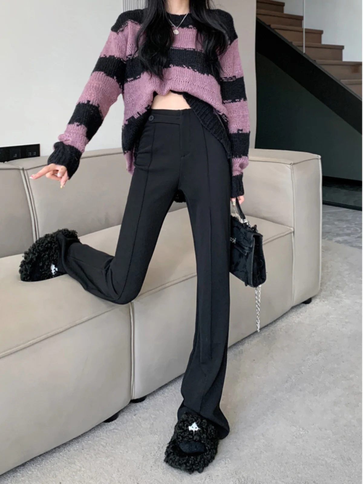 High Waist Micro Flare Pants Women's Spring Design Wide Leg Pants Draping Casual Pants Slimming Slim Floor Slim Pants