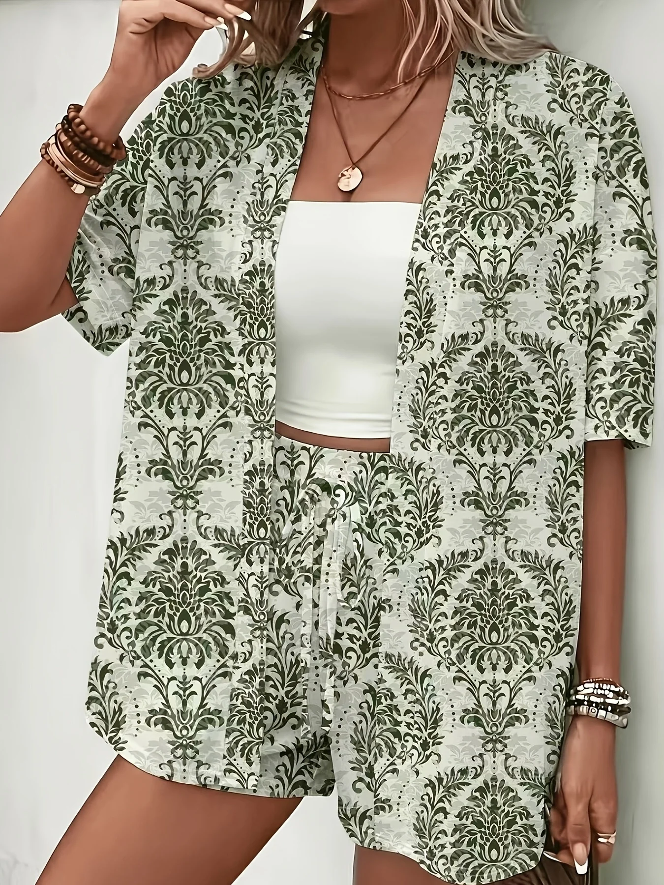 Women's Retro Green Floral Pri - огляд і ціна Romper Floral Print