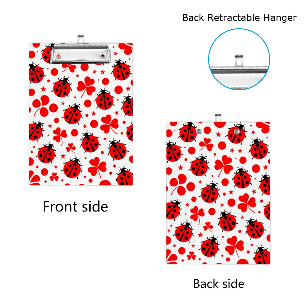 

1pc A4 Red Ladybug Theme Writing Board Clip Double sided Printing Suitable for Note Sheet Files and Drawing Sizes