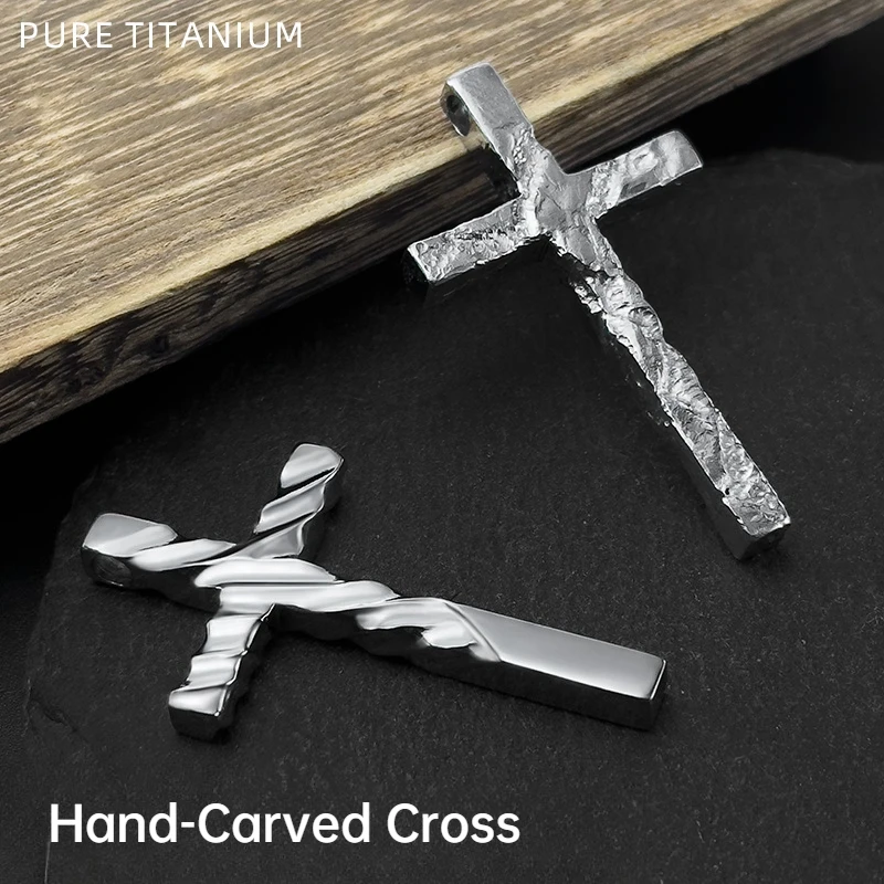 42*24*4mm Pure Titanium Cross Pendant Premium Ice Flower Texture Cool Hip Hop American Style Pendant Skin-Friendly Non Allergic