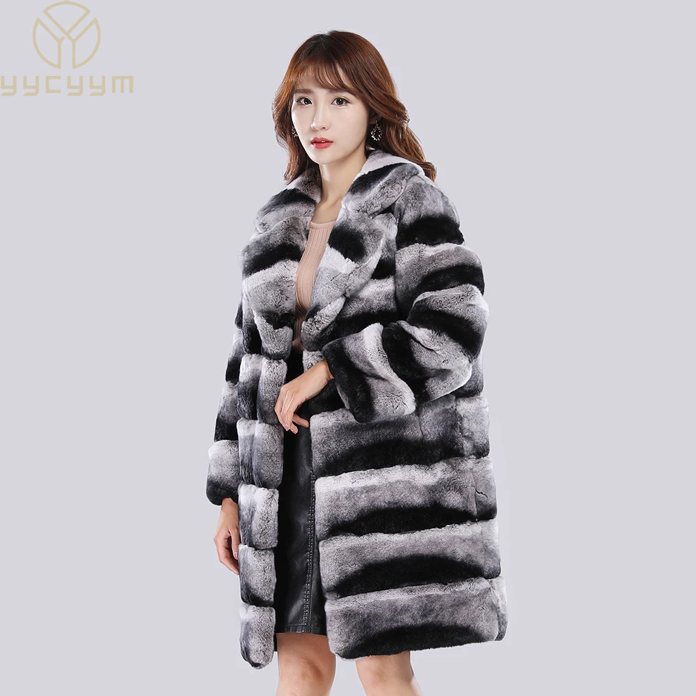 

2025 Fashion Women Natural Rex Rabbit Fur Coat With Fur Collar Warm Winter Jacket Women Warm Chinchilla Fur Jacket Real Fur Coat