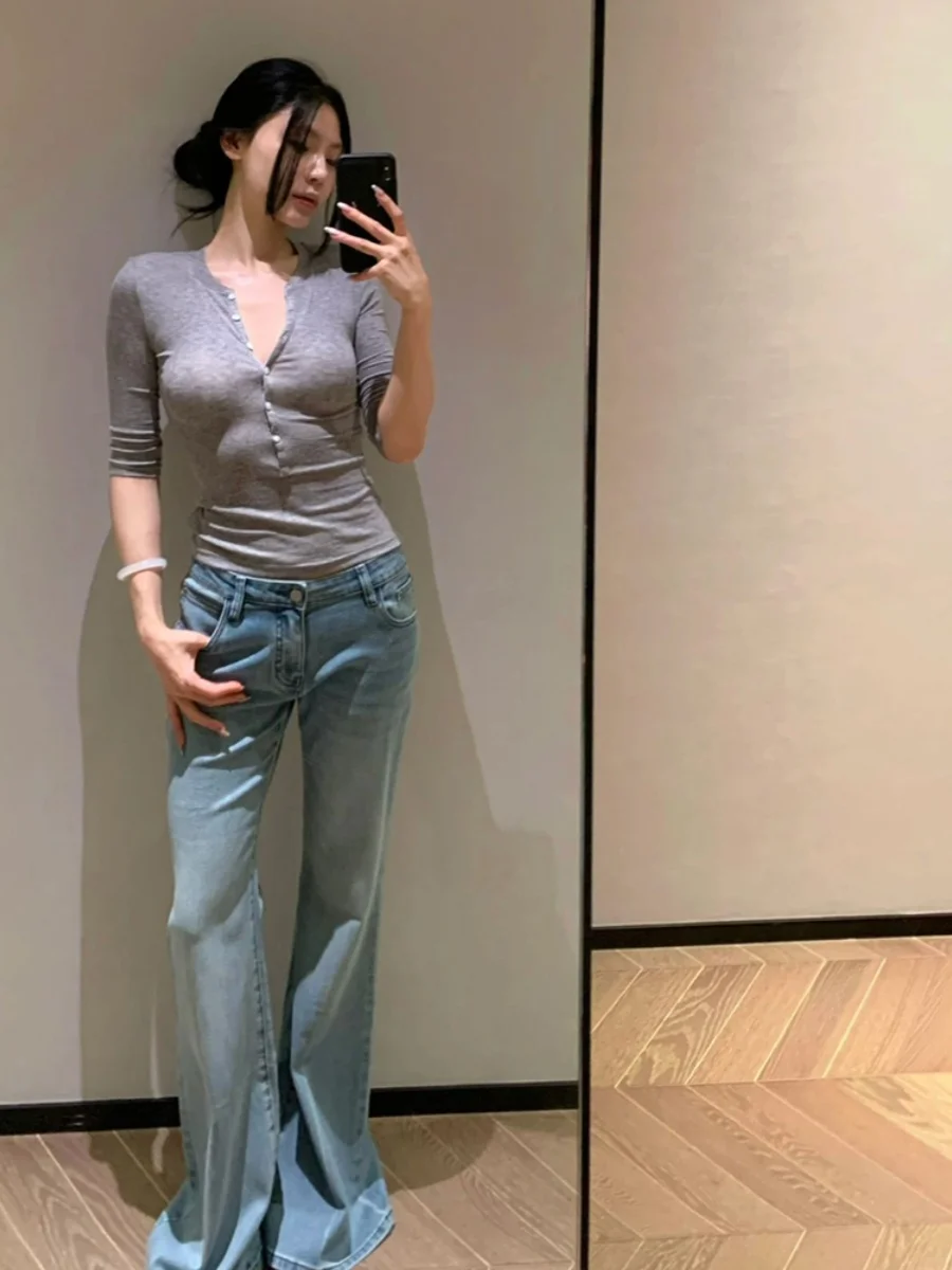 

Sexy Pure Desire Sle Women's Slim Fit ort Sve T-irt Button up f Open Collar Thin Faionable Summer Top