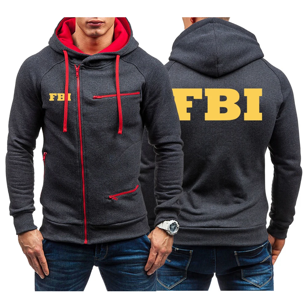 

2025 Spring And Autumn Men's FBI Logo Print High Street Fashion New Type Coat Patchwork Versatile Hooded Jacket Zipper Hoodies