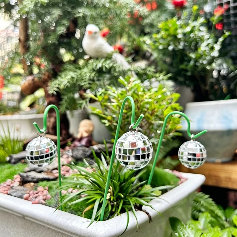 8set Disco Ball Glitter Micro‑Landscape Decor Mini Garden Stake Decorations Potted Plants Fairy Tale Themed Miniature Ornaments