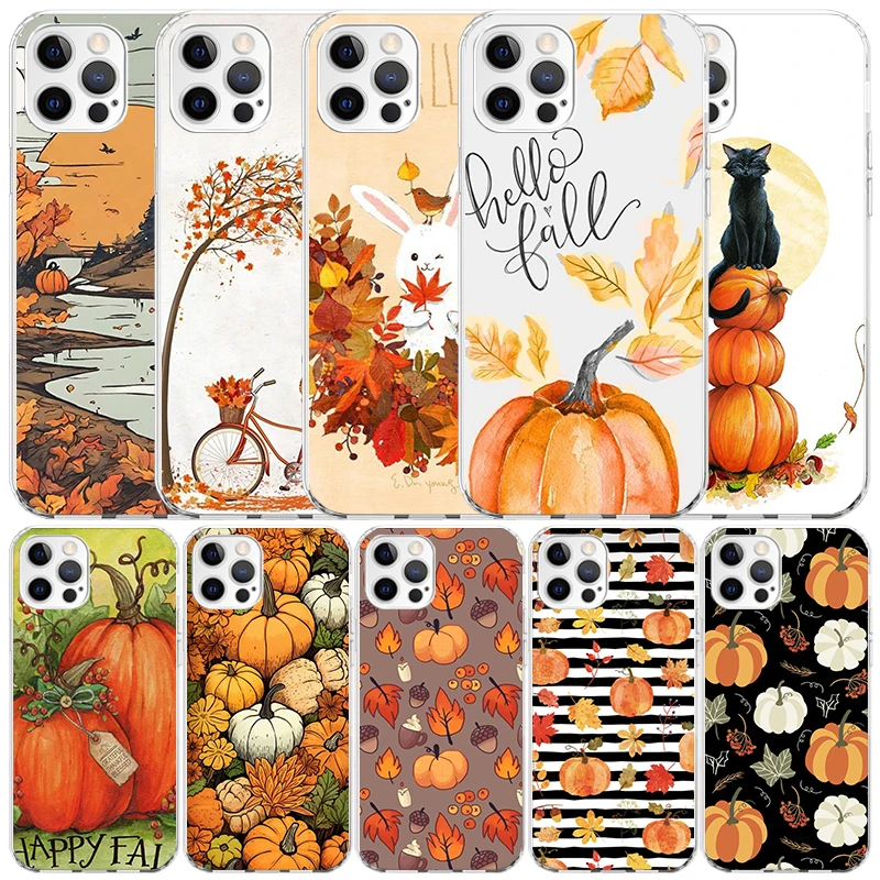 Pumpkin Happy Fall Autumn Phone Case For IPhone 16 15 14 13 12 11 Pro Max Mini XR XS X 7 Plus 8 + SE 2020 Soft TPU Back Cover