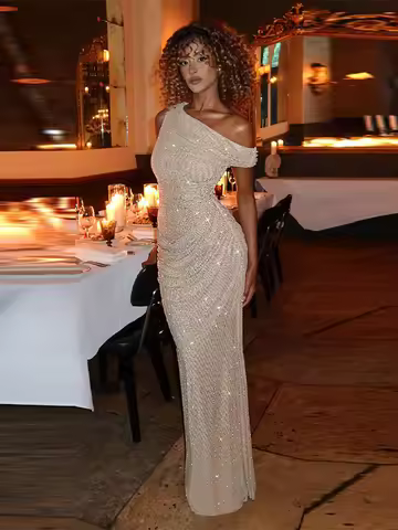 2026 Luxury Champagne Off-Shoulder Fishtail Evening Dress, Shiny Elegant Prom Dress, Custom Formal Party Gown for Women