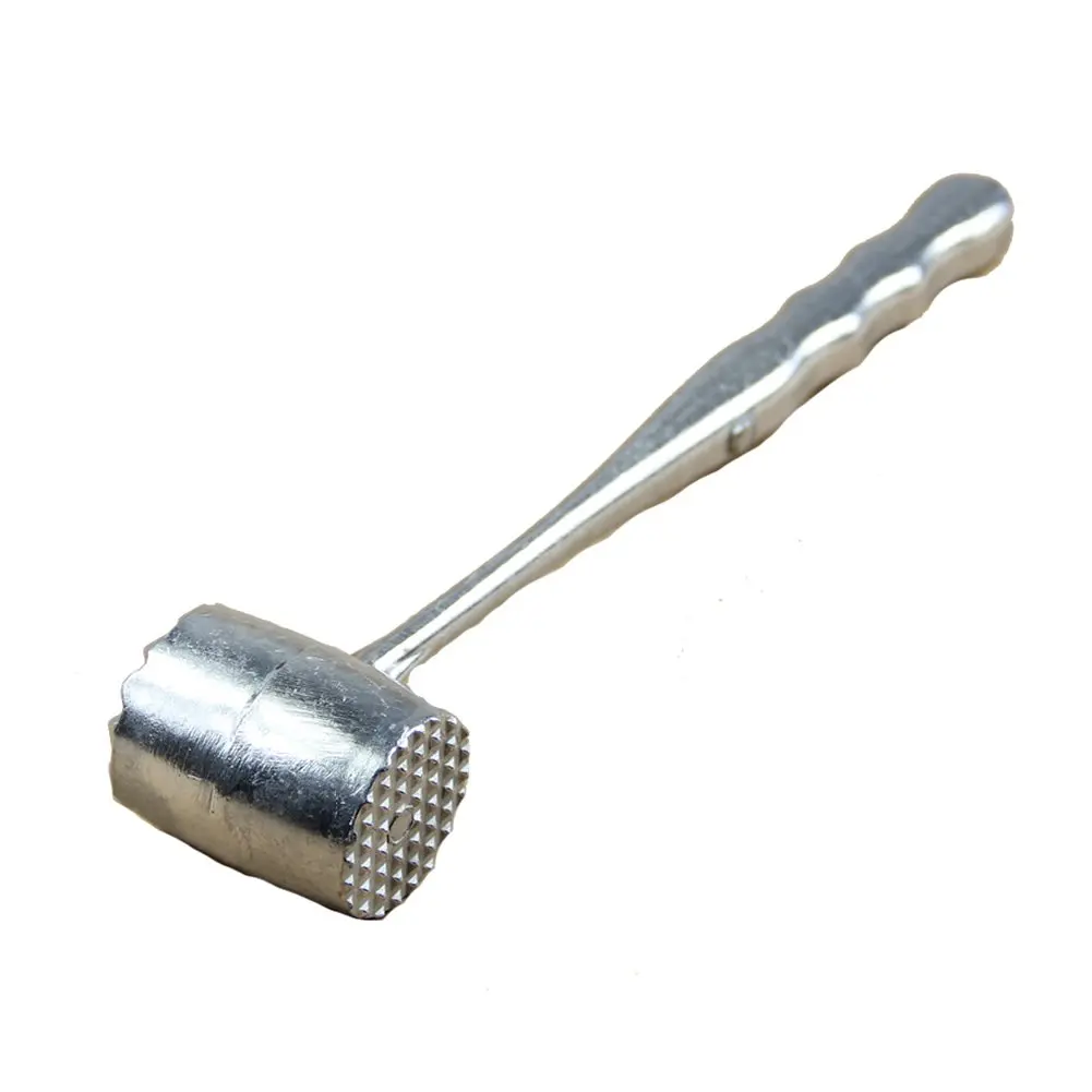 Silver Two Sides Aluminum Round Meat Hammer Mallet Tenderizer Beef Pork Chicken Beater Length 20.5cm Diameter 3.5cm  (Oval)