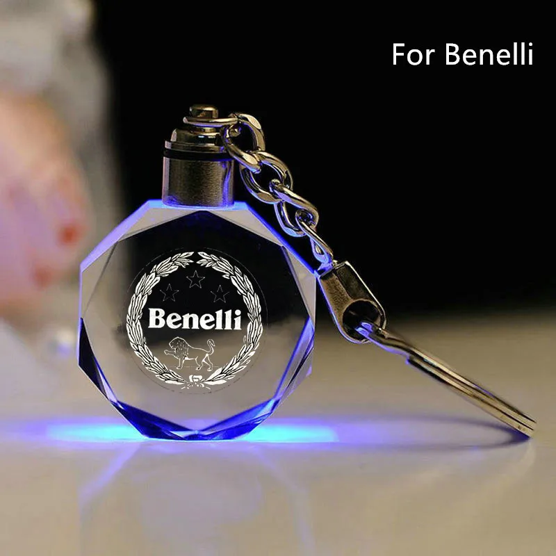 For Benelli Keychain LED 7Colors K9 Crystal Polygon Transparent Luminous Gifts for Benelli TRK 502 BN 302 TNT BJ 600 Parts