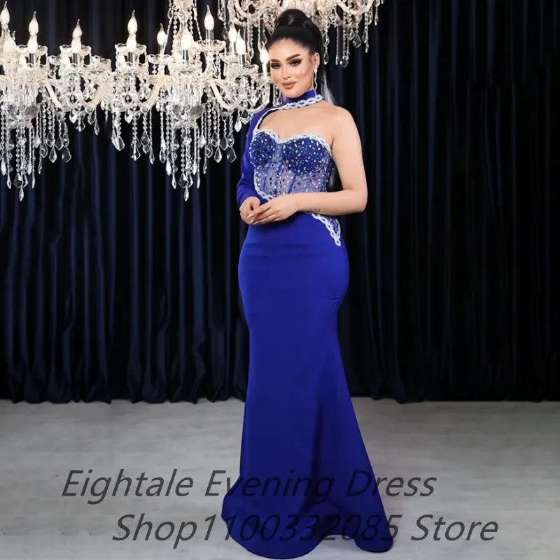 Customized Royal Blue Mermaid Prom Dress One SHoulder Evening Dress Beaded Women Formal Party Gown Robes De Soirée