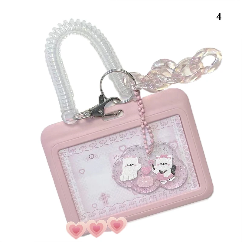 Horizontal Vertical Pink Photocard Holder Card Holder With Pendant Keychain Card Protective Cover Bank Bus ID Card Case Hot
