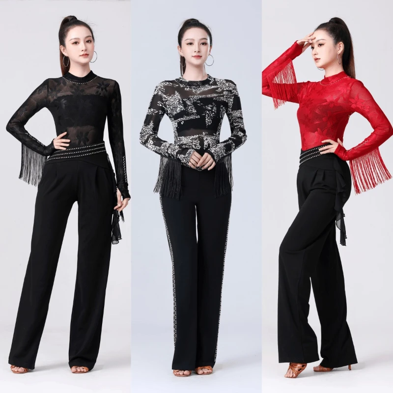 

New Slim-Fit Versatile Latin Dance Long-Sleeve Women's Adult Dance Costume Comfortable Modern Dance Ballroom Performance Top