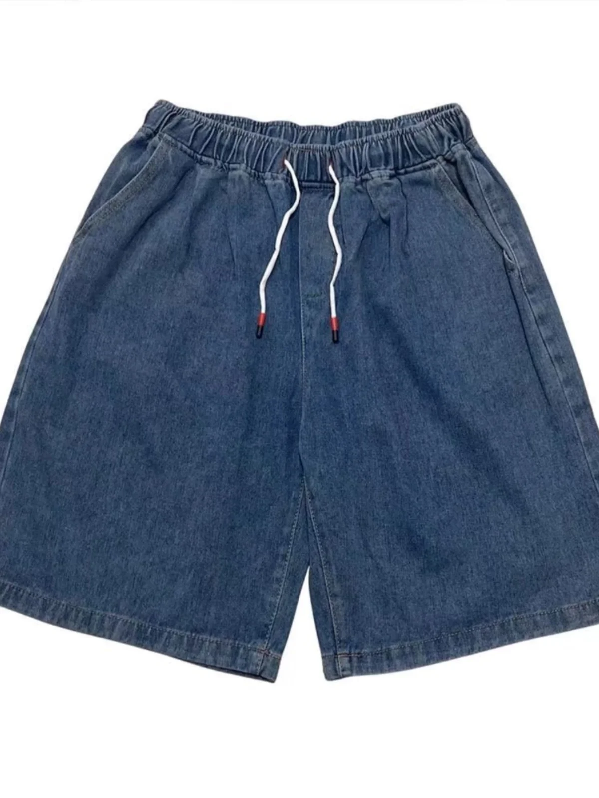 Men's Summer Thin Elastic Waist Loose Five-Quarter Jeans Shorts Fashionable Casual Straight Leg Jeans Shorts Versatile for Teens
