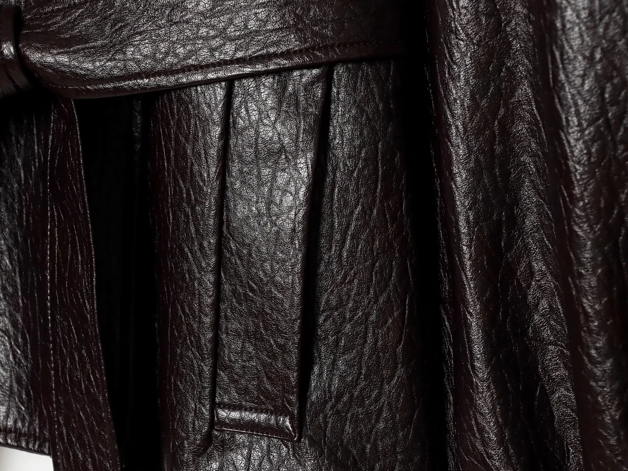 BSAY Vintage Einfarbige Kunstlederjacke für Damen, Neuer Stehkragen mit Halsriemen, Schnallen-Gürtel an der Taille, Laternenärmel, Lässiger Außenmantel – Detail 10