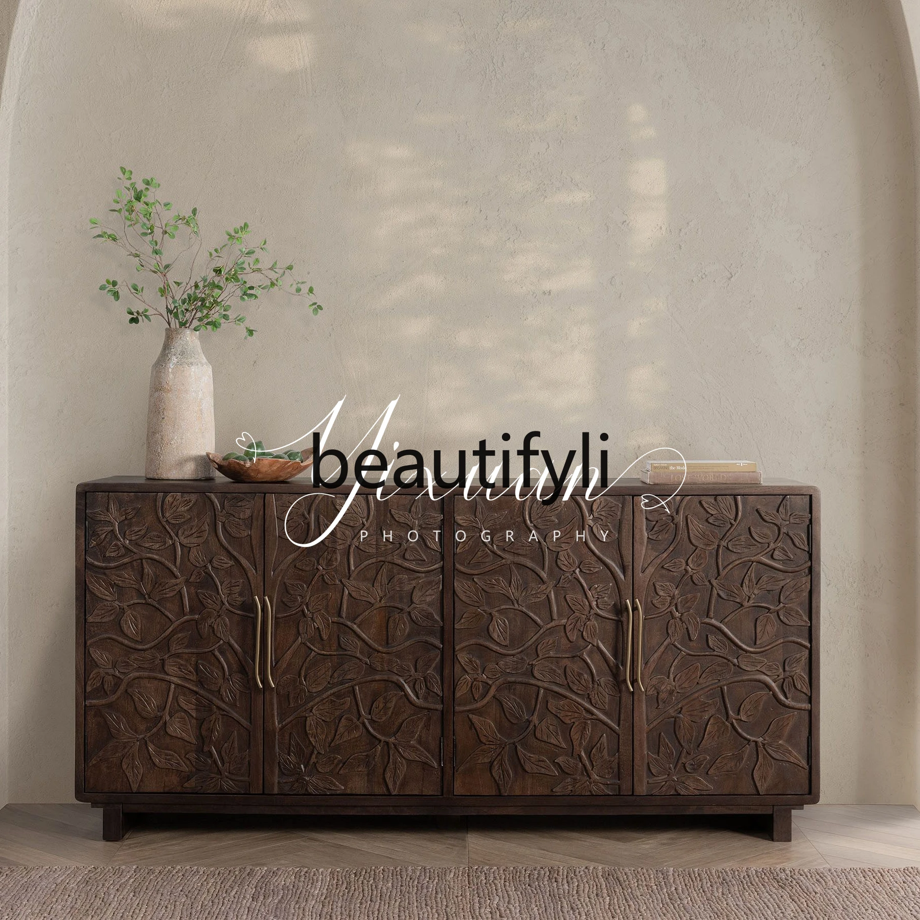 

French retro solid wood carving flower living room locker dining room cabinet high-end furniture can be customized