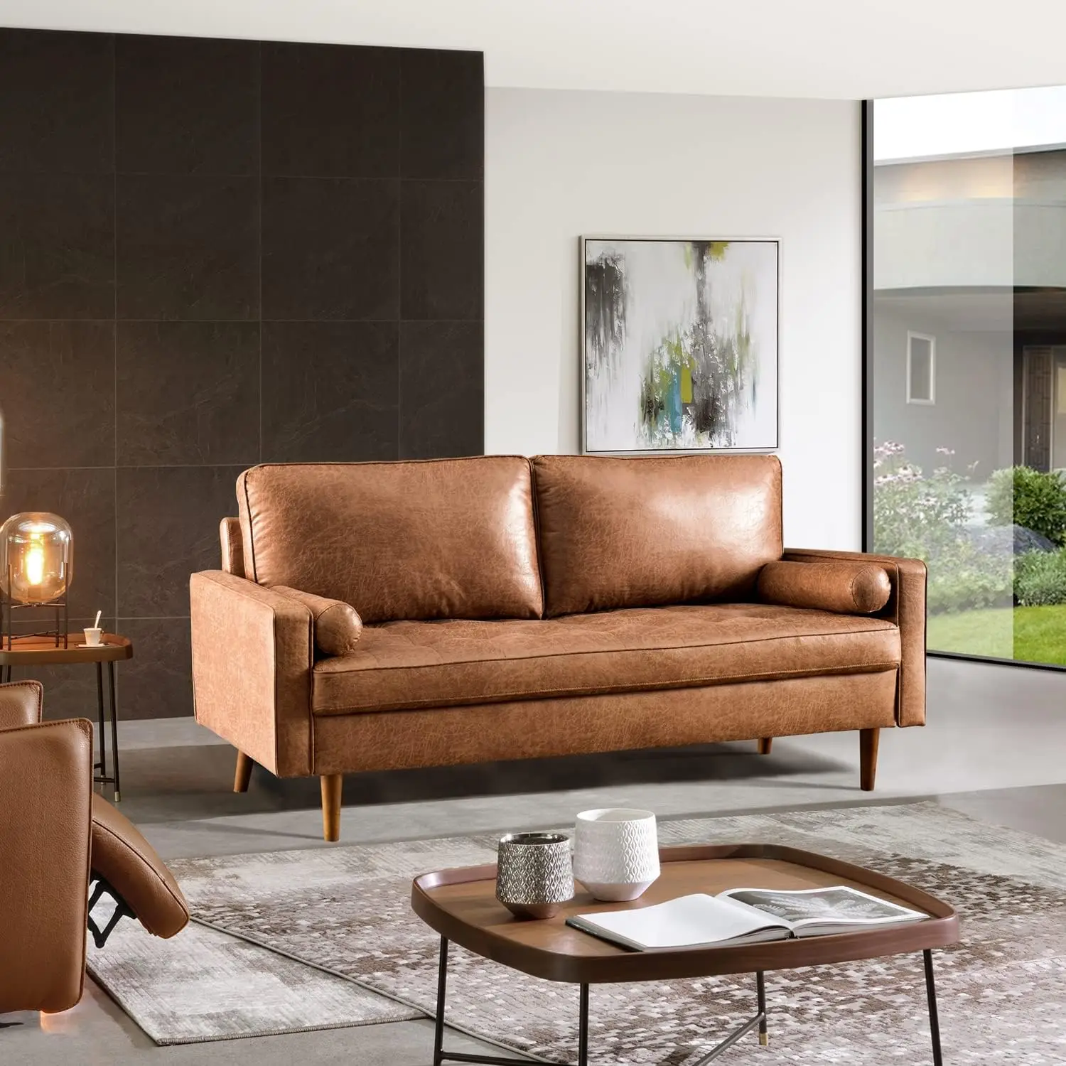 

Suede Leather Sofa Couch with Comfy Upholstered Cushions, 2 Seater Rivet Tufted Sofas with Deep Seat for Living Room