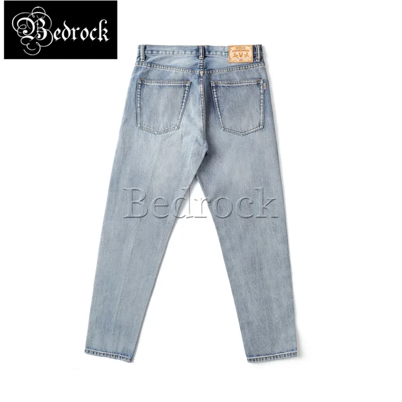 MBBCAR Mens Jeans Selvedge Denim 14oz One Washed Vintage Slim Fit Pencil Pants Light Blue 100 Cotton Whiskers Distressed Jeans