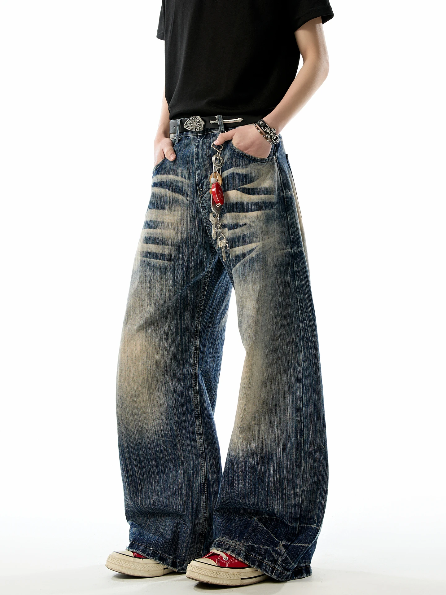 

Wukong Has Goods Trendy Brand American Waed Old Blade Jeans Men Loose Cleanfit Versatile Wide Leg Long Pants Casual Sle