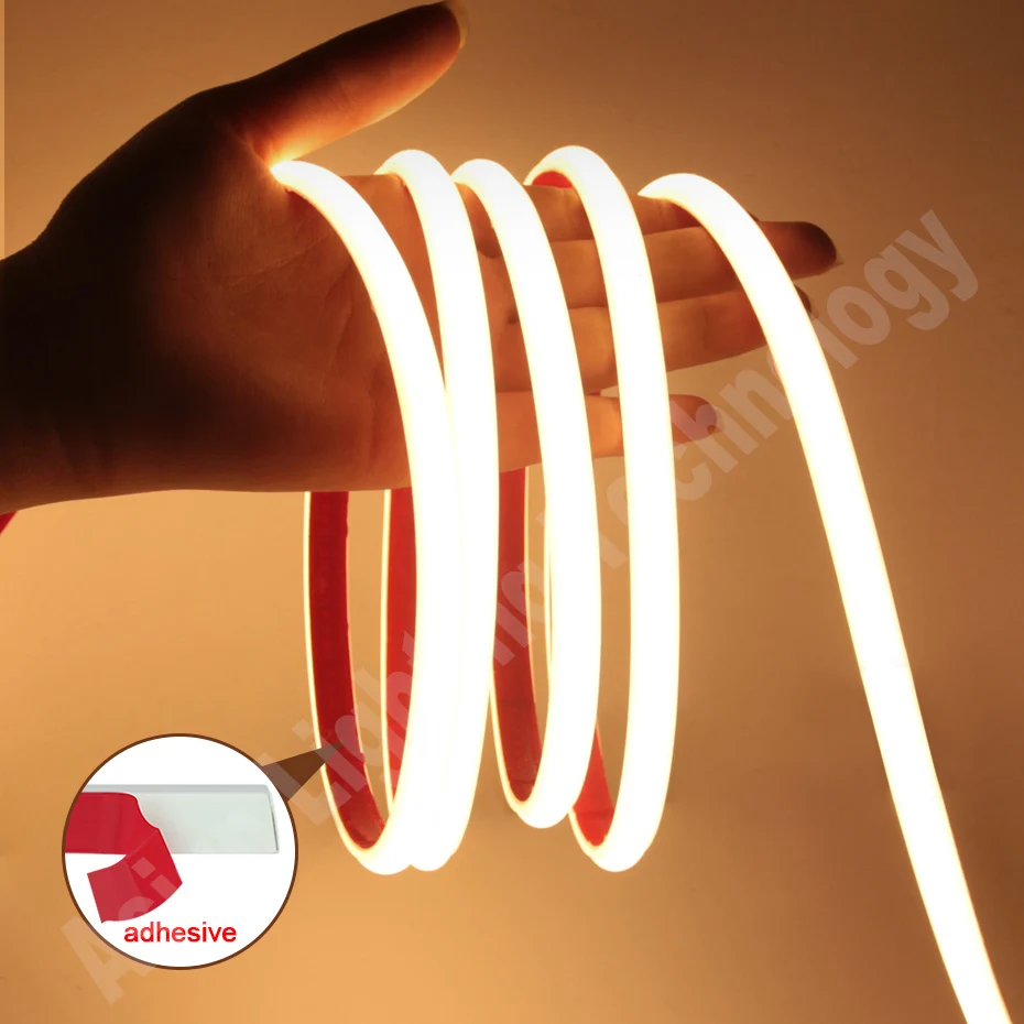 

220V Adhesive LED COB Light Strip 288LEDs/m IP65 Waterproof High Bright Flexible Tape Ribbon for Indoor Lighting with EU Plug