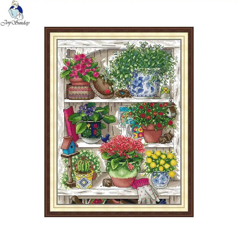 Joy Sunday Kit completo per punto croce motivo a mensola per fiori stampato Kit ricamo fai da te Canva contati Aida 16CT 14CT decorazioni per la casa