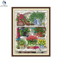 Joy Sunday Cross Stitch Complete Kit Flower Shelf Pattern Printed Counted Canva DIY Embroidery Kit Aida 16CT 14CT Home Decor