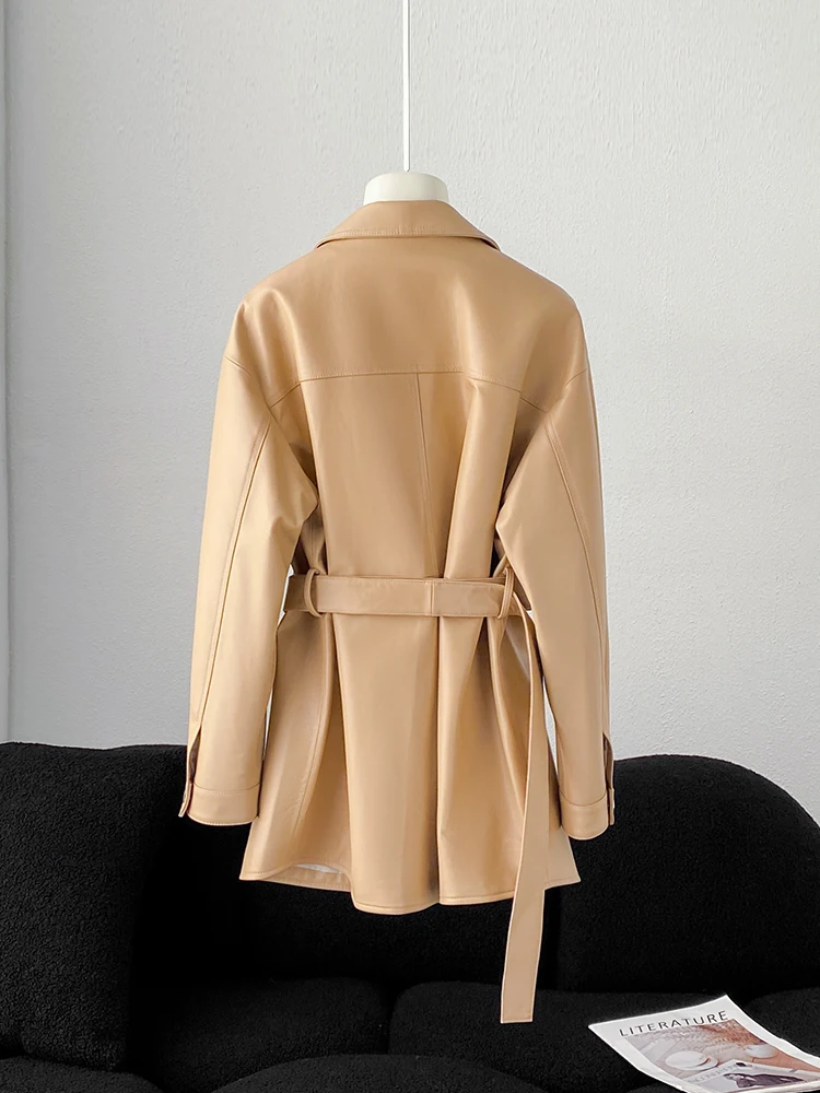 2023 Haining Leather Coat for Women's  New Mid length Autumn/Winter Design, Elegant and Artistic Style, Slim Sheep Leather Coat