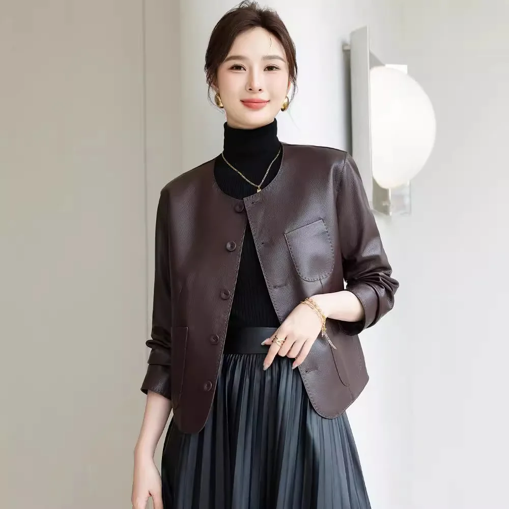 AYUNSUE 탑 레이어 염소 가죽 정품 가죽 자켓 여성 2025 오-넥 여성 자켓 봄 가을 의류 캐주얼 Косуха Женская