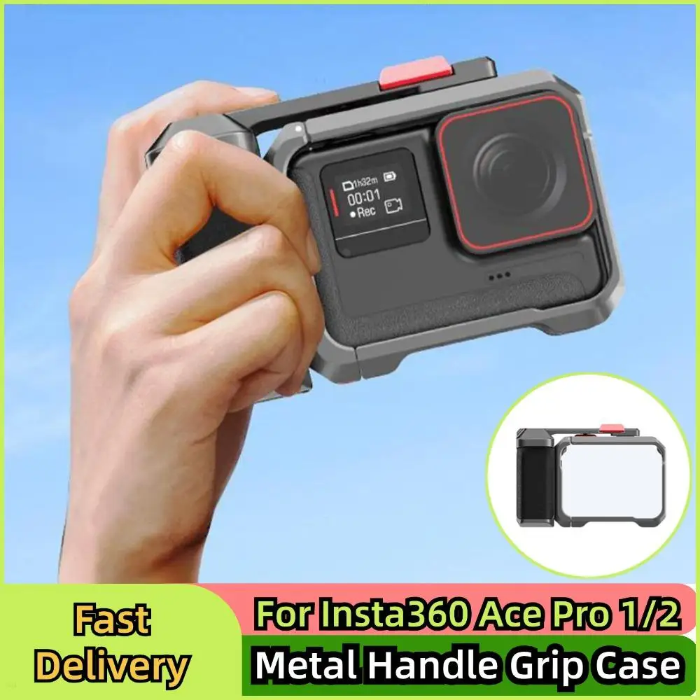 For Insta360 Ace Pro 1/2 Ergonomic Metal Vlog Grip Mount Shutter Button Photography Handle Grip Anti-Drop Quick Release Cage