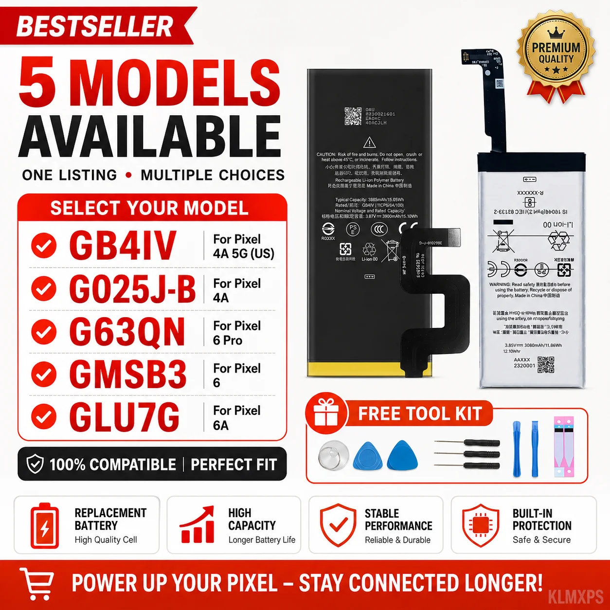 Premium Replacement Phone Battery GB4IV G025J-B G63QN GMSB3 GLU7G G07DF For Google Pixel 4A 5G 6 Pro 6A  Mobile