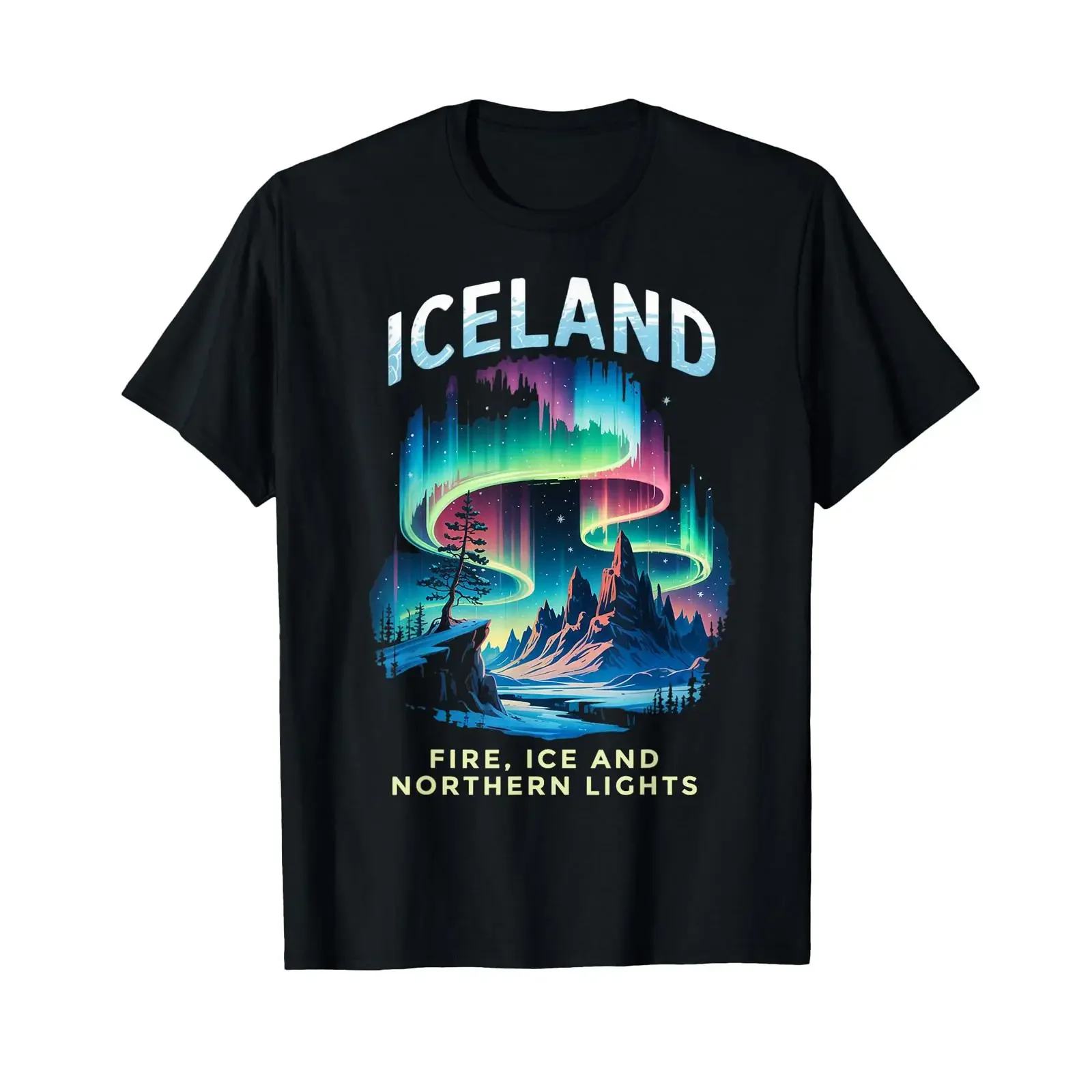 Fire Northern Light Scandinavia Viking Icelandic Iceland T Shirt vintage Washed Casual Slightly Stylish Comfortable Versatile