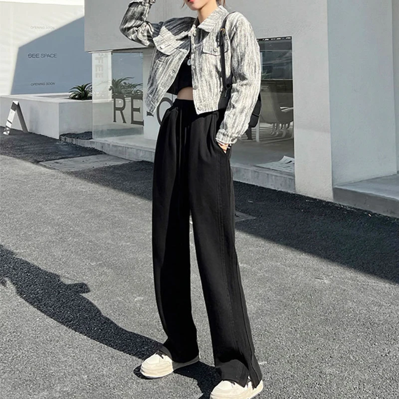 Spring Autumn Sweatpants Women Unisex Gray Wide Leg Sweat Pants Men Women Pants Custom Swearshirt Pents Casual Loose Baggy Pants